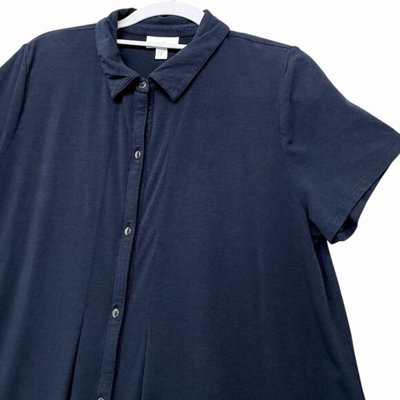 J Jill Shirt Dress Sz M Navy Blue Button Front A-Line Short Sleeve Pima Cotton - Picture 7 of 9
